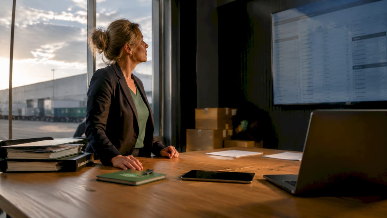 Logistics manager reviewing freight delivery schedules