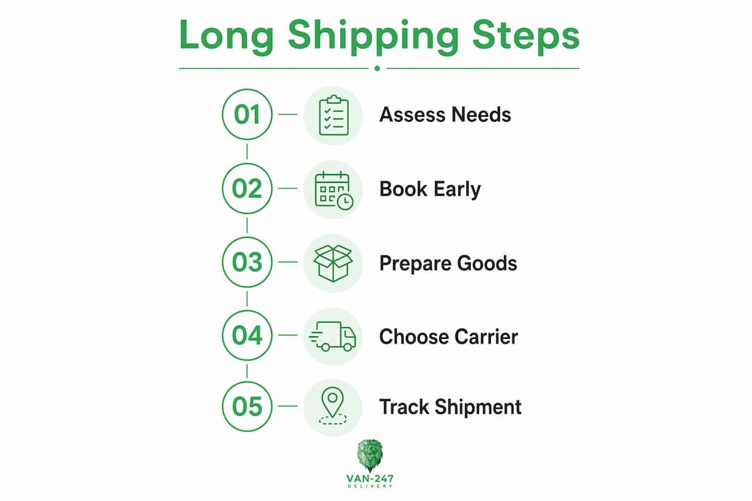 Infographic showing step-by-step long shipping process