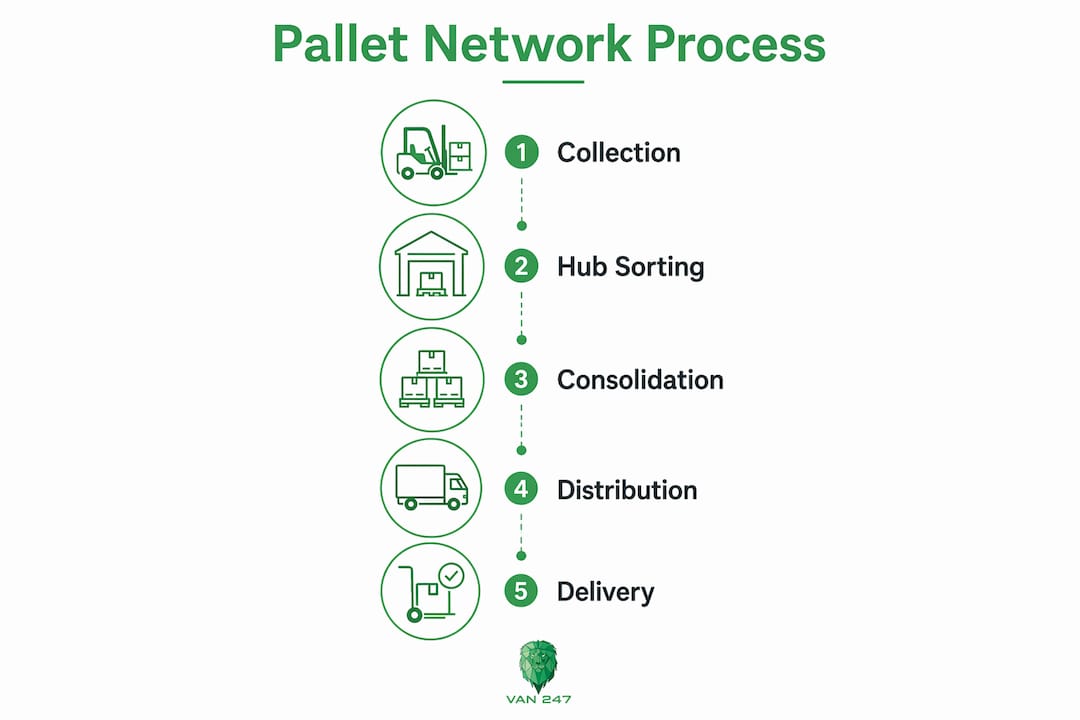 Infographic showing pallet network process steps