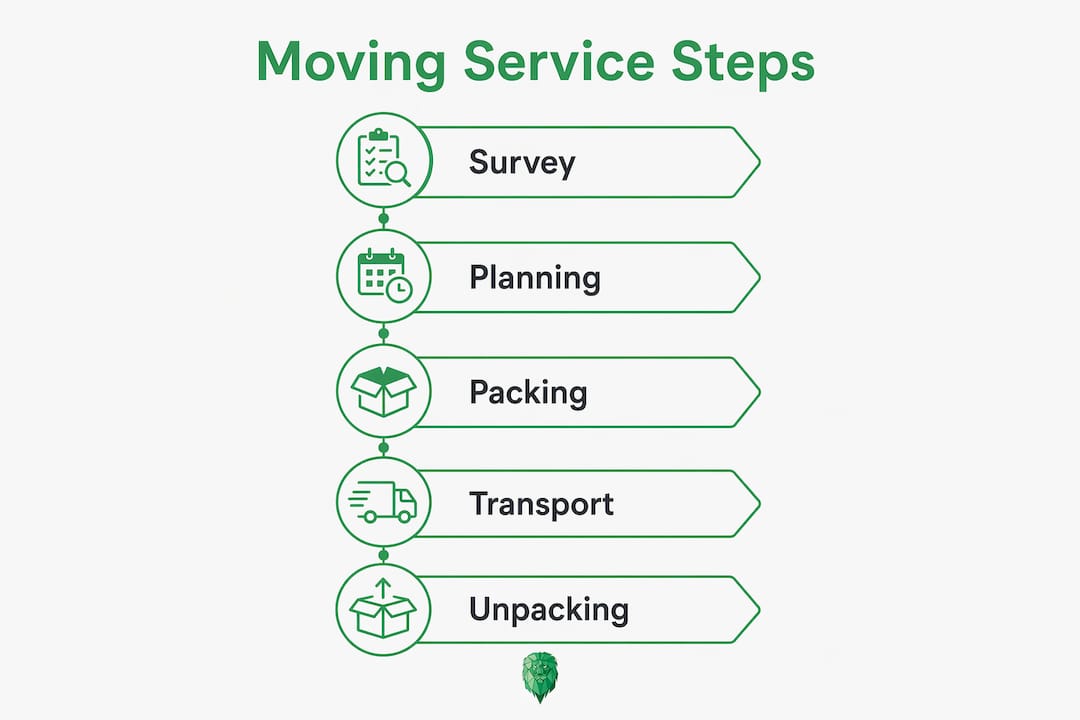Infographic showing steps in comprehensive moving service process