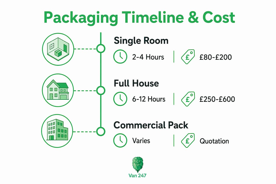 Infographic showing packaging service timings and costs