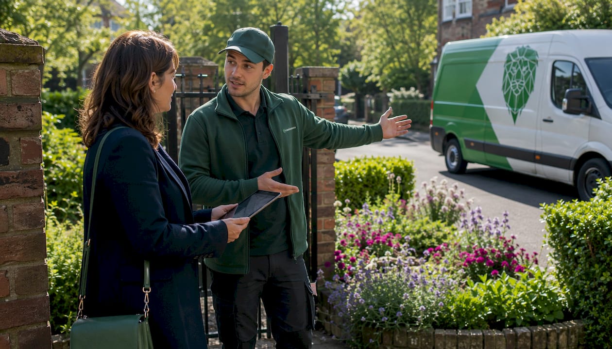Customer discussing insurance with removal company