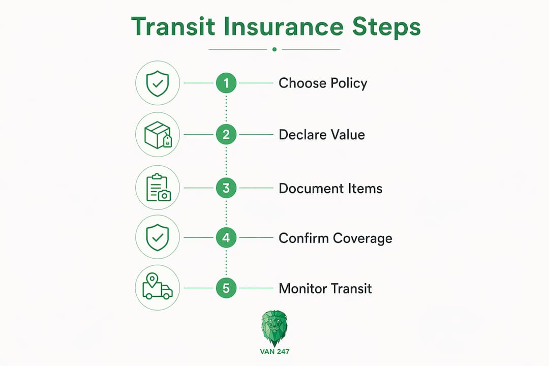 Infographic showing transit insurance process steps