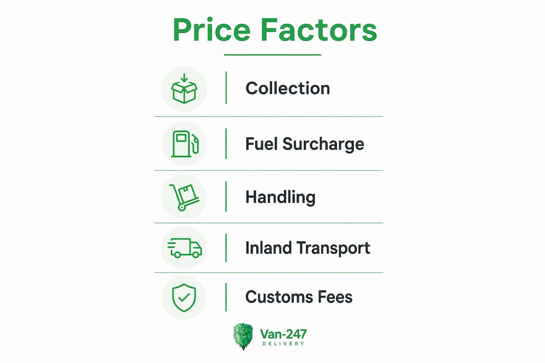 Infographic showing key factors affecting door-to-door delivery pricing