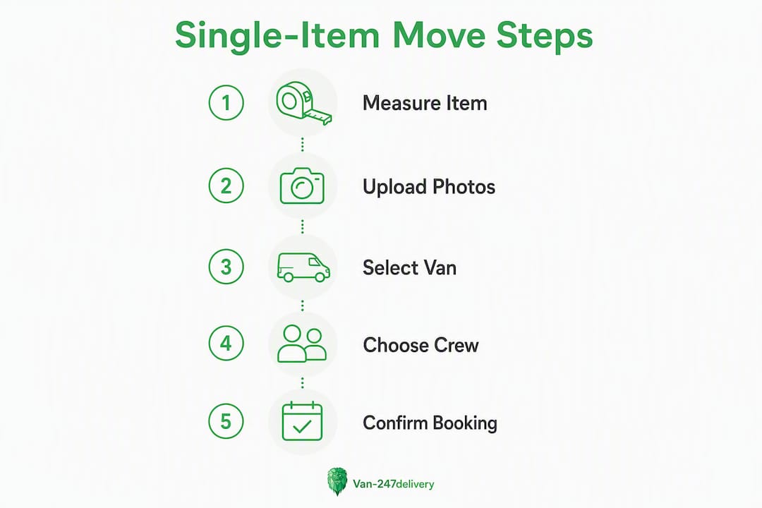 Infographic showing steps to book a single-item furniture move