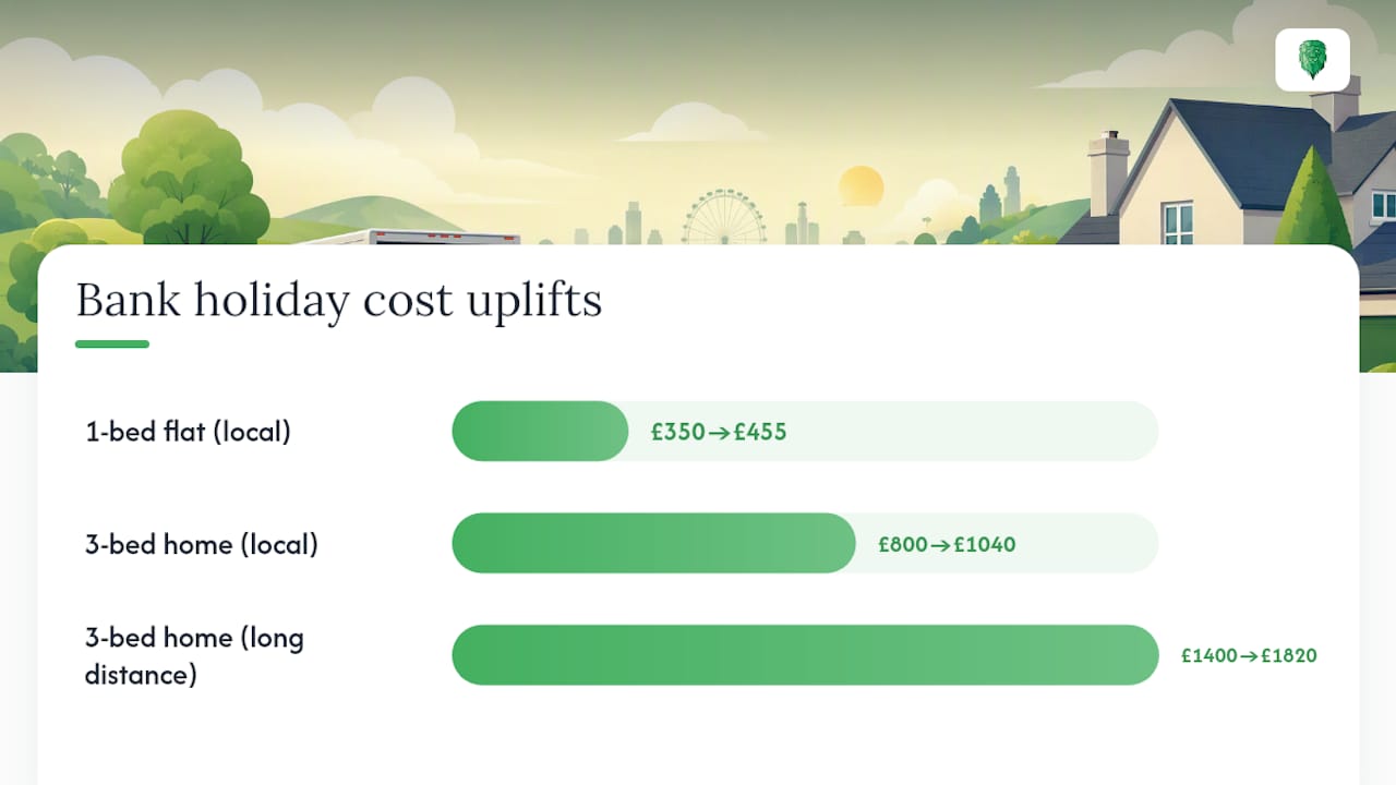 Comparison chart of moving costs on bank holiday versus weekdays