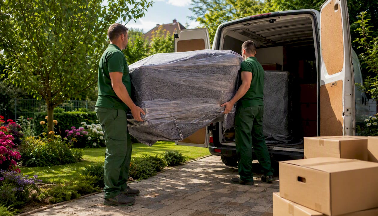 Movers loading van in UK summer peak season