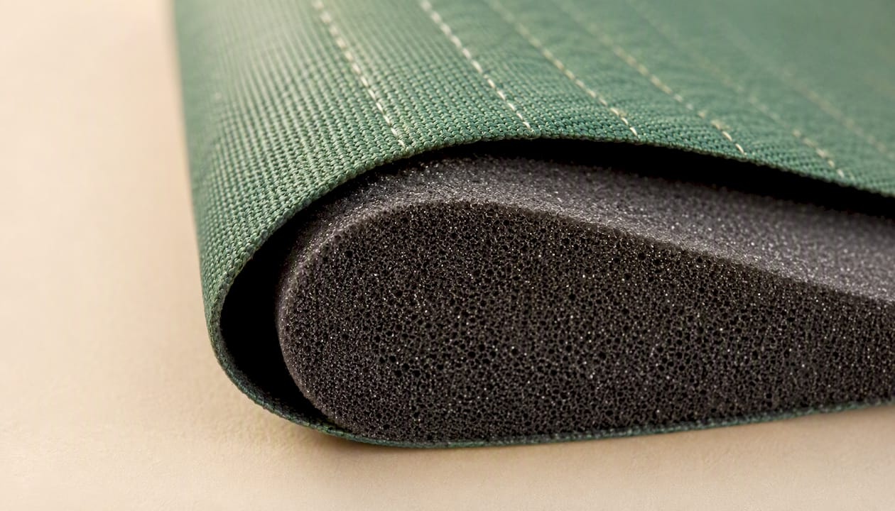 Foam-backed moving pad texture close-up
