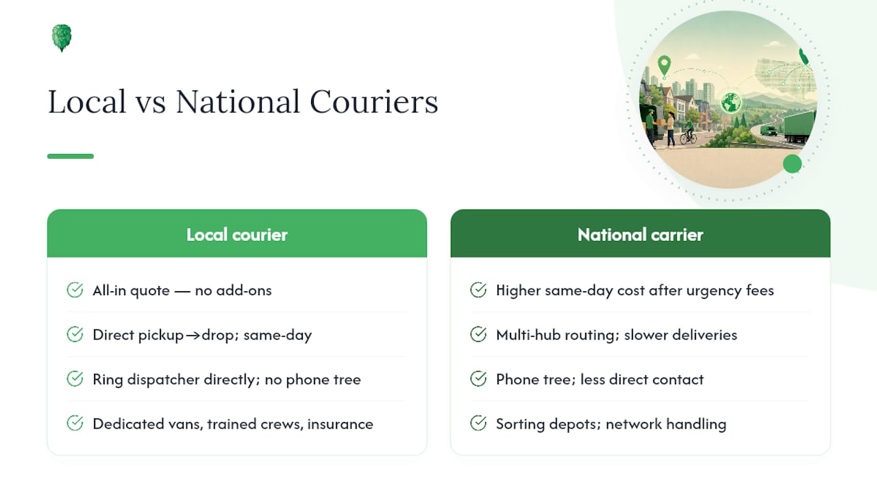 Comparison diagram of local courier and national carrier