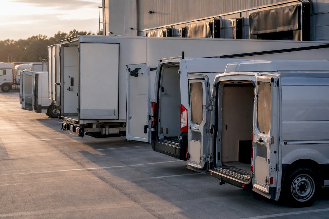 Variety of vans parked for deliveries