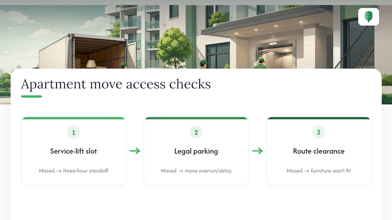 Three-part apartment move access checklist