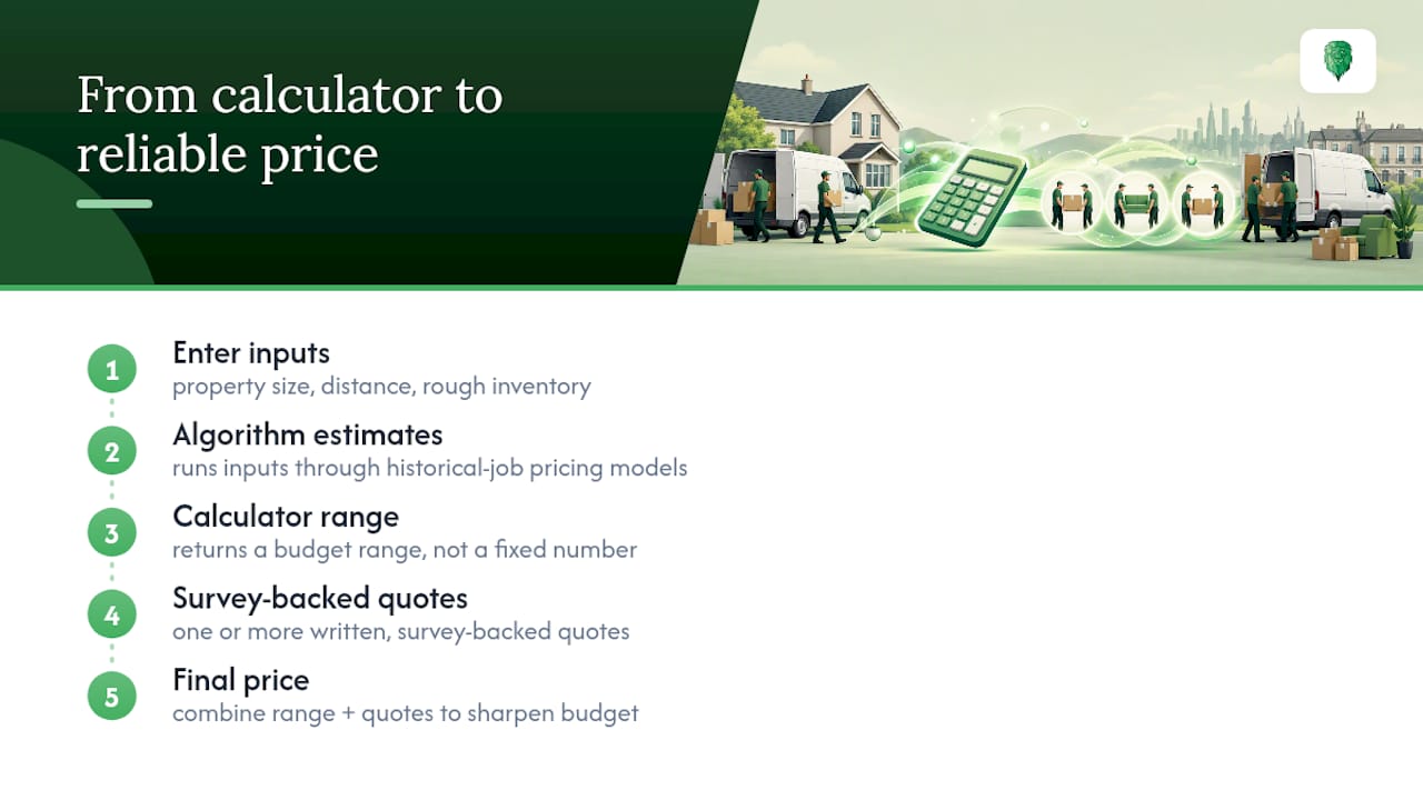 Calculator range leading to survey-backed moving quote