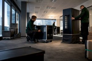 Branded crew staging office relocation equipment