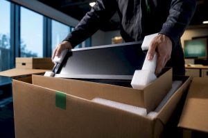 Careful monitor packing for office relocation
