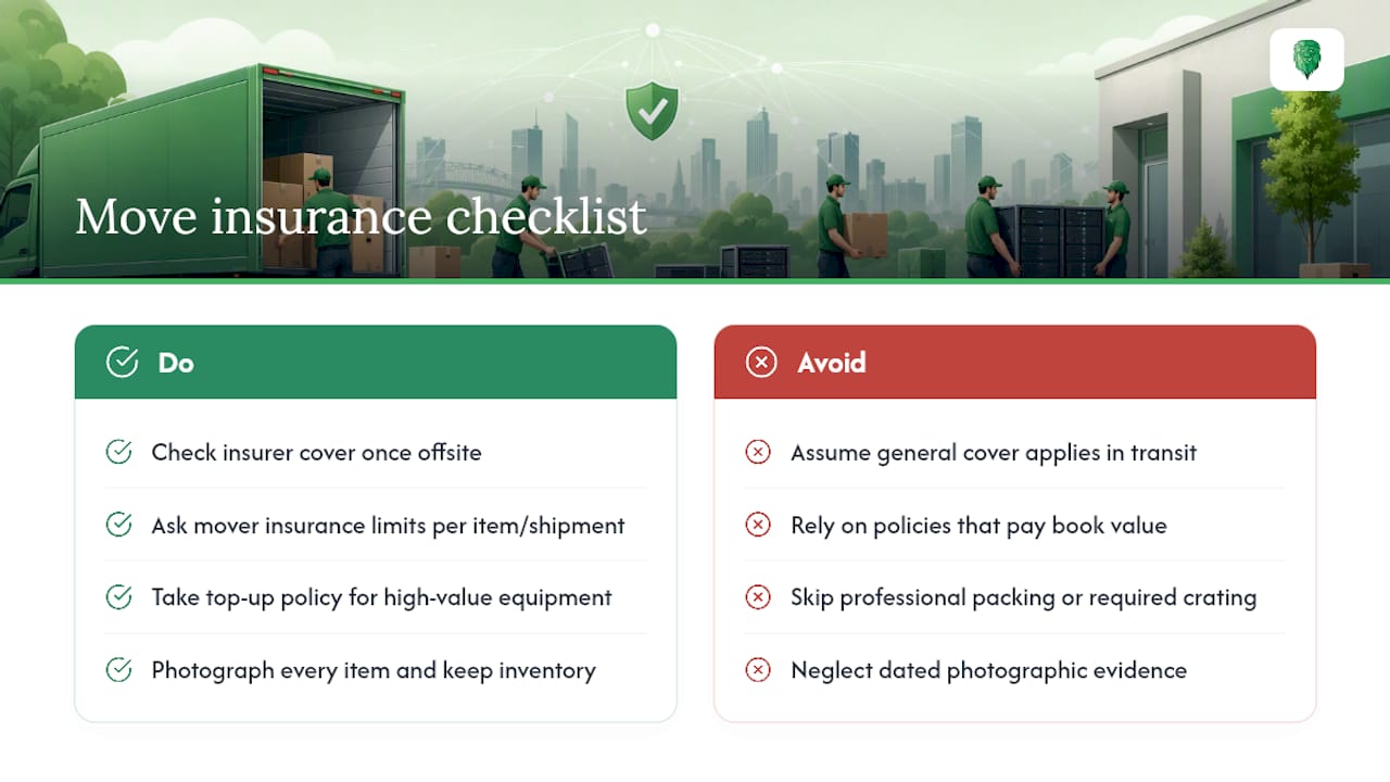 Recommendations for insurance coverage during the move — overview diagram