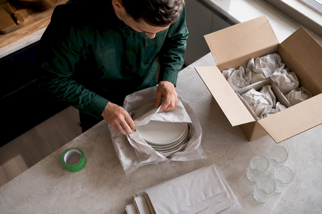 Mover cushioning kitchen crockery for transport