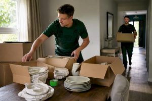 UK movers packing household items room by room