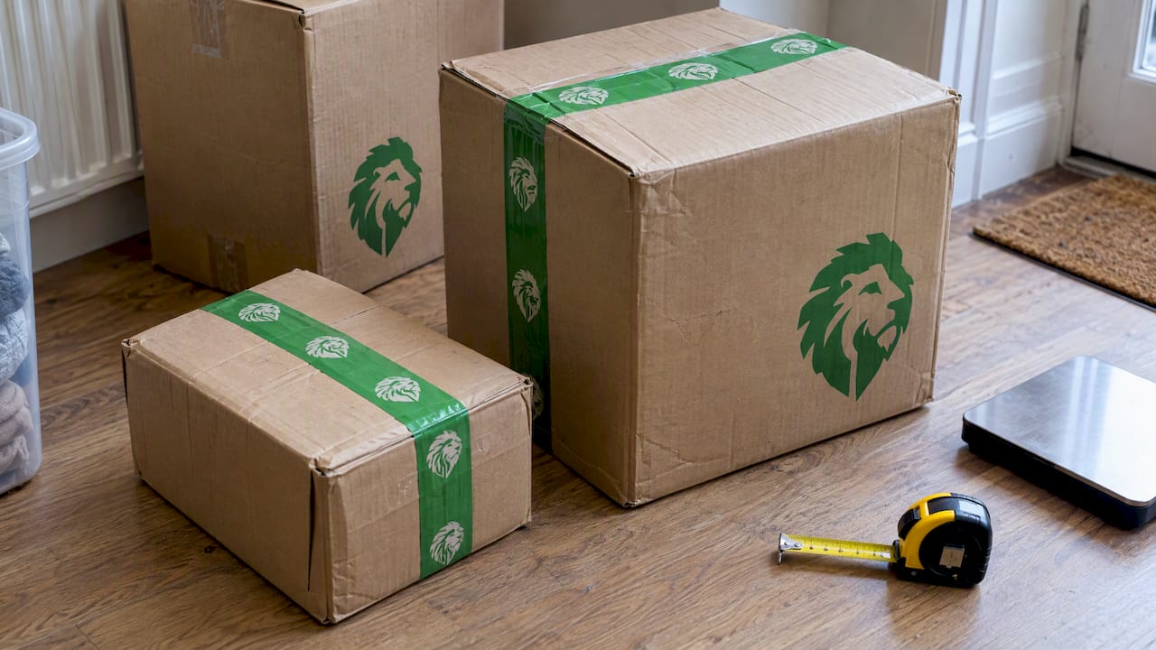 Branded parcels in several sizes ready for delivery