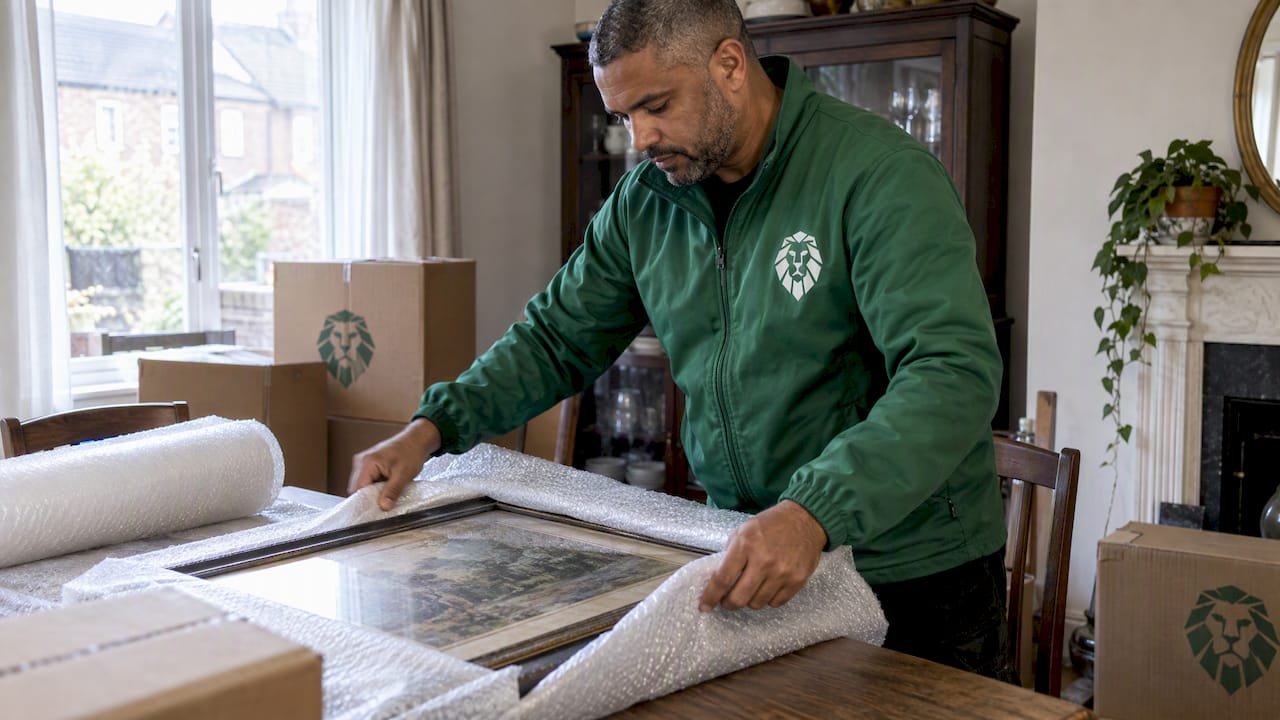 Mover padding framed artwork for a house move